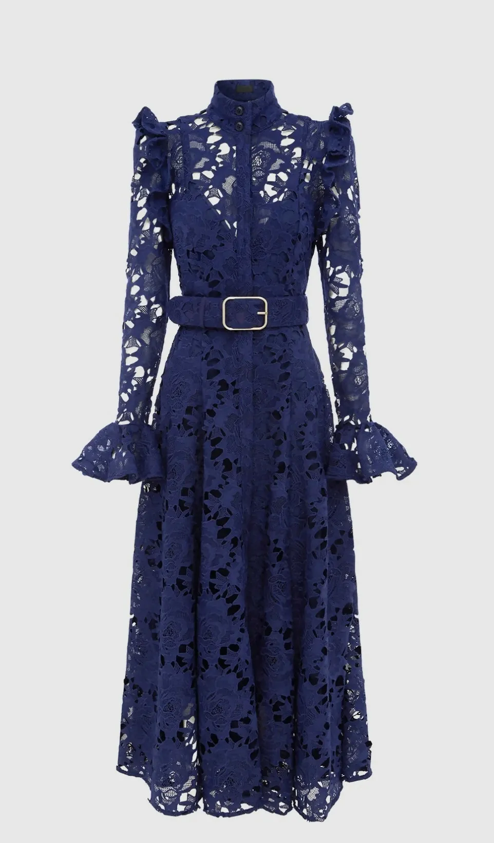 Leo Lin Aliyah Lace Butterfly Sleeve Midi Dress - Oxford Blue