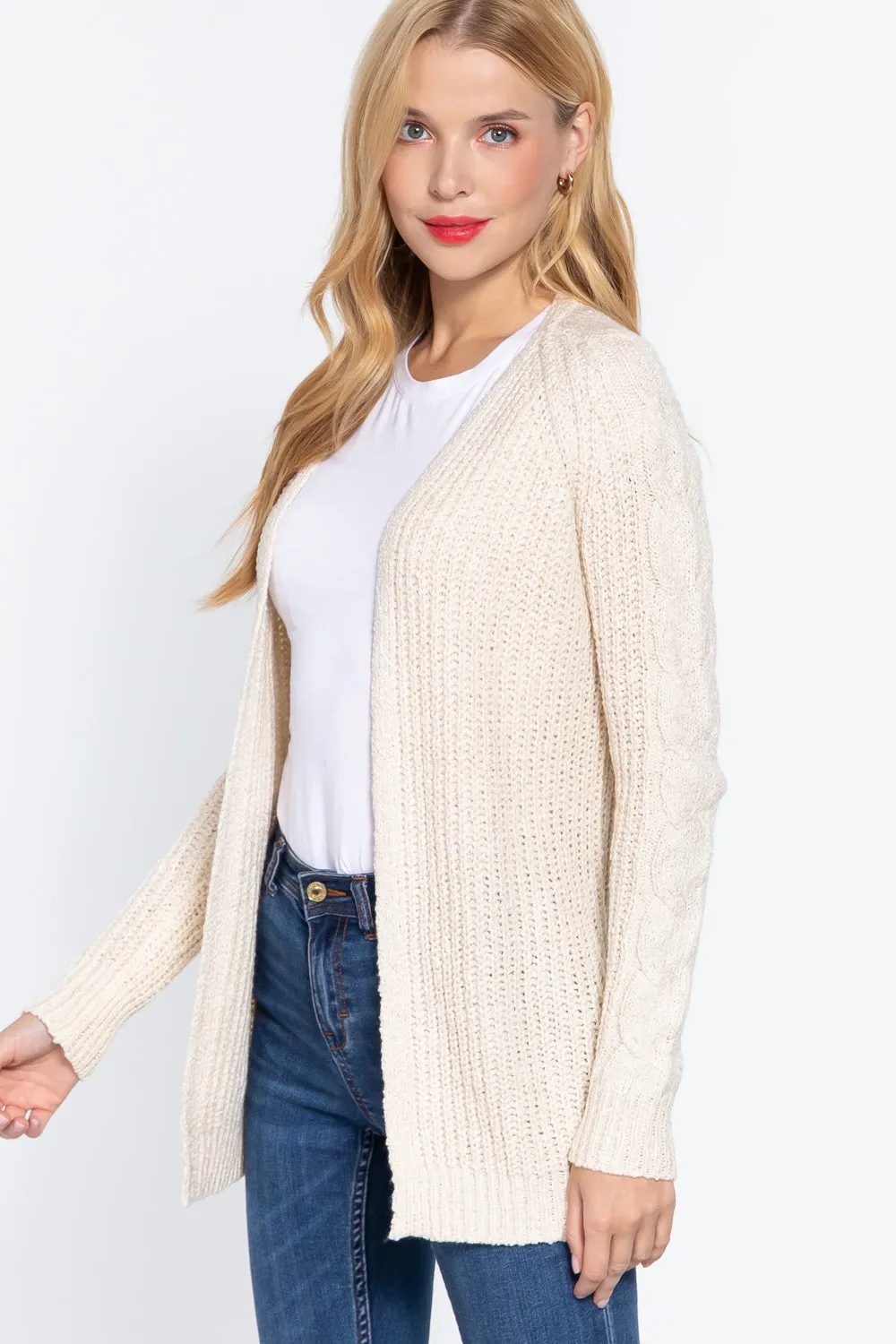 Long Slv Open Front Sweater Cardigan