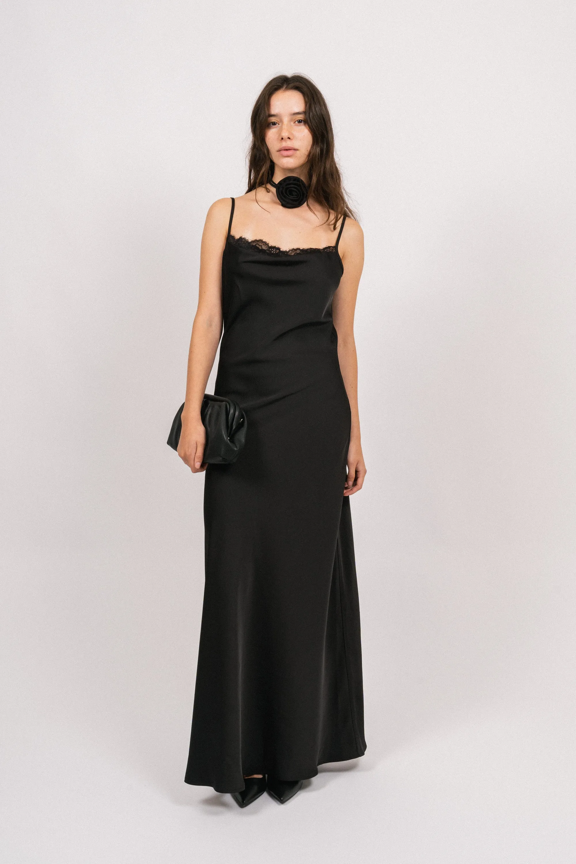 Lou Satin Slip Dress - Black