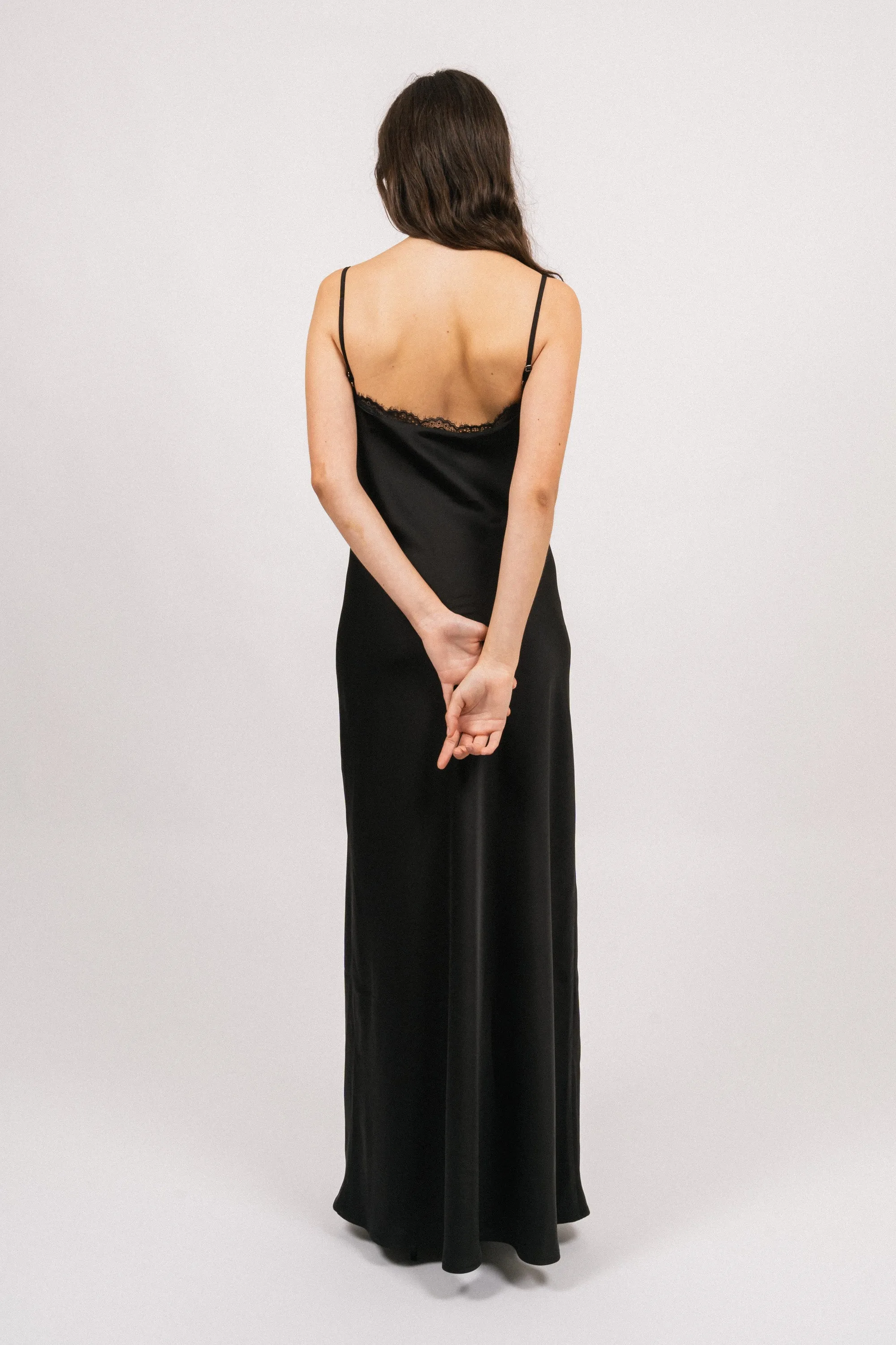 Lou Satin Slip Dress - Black