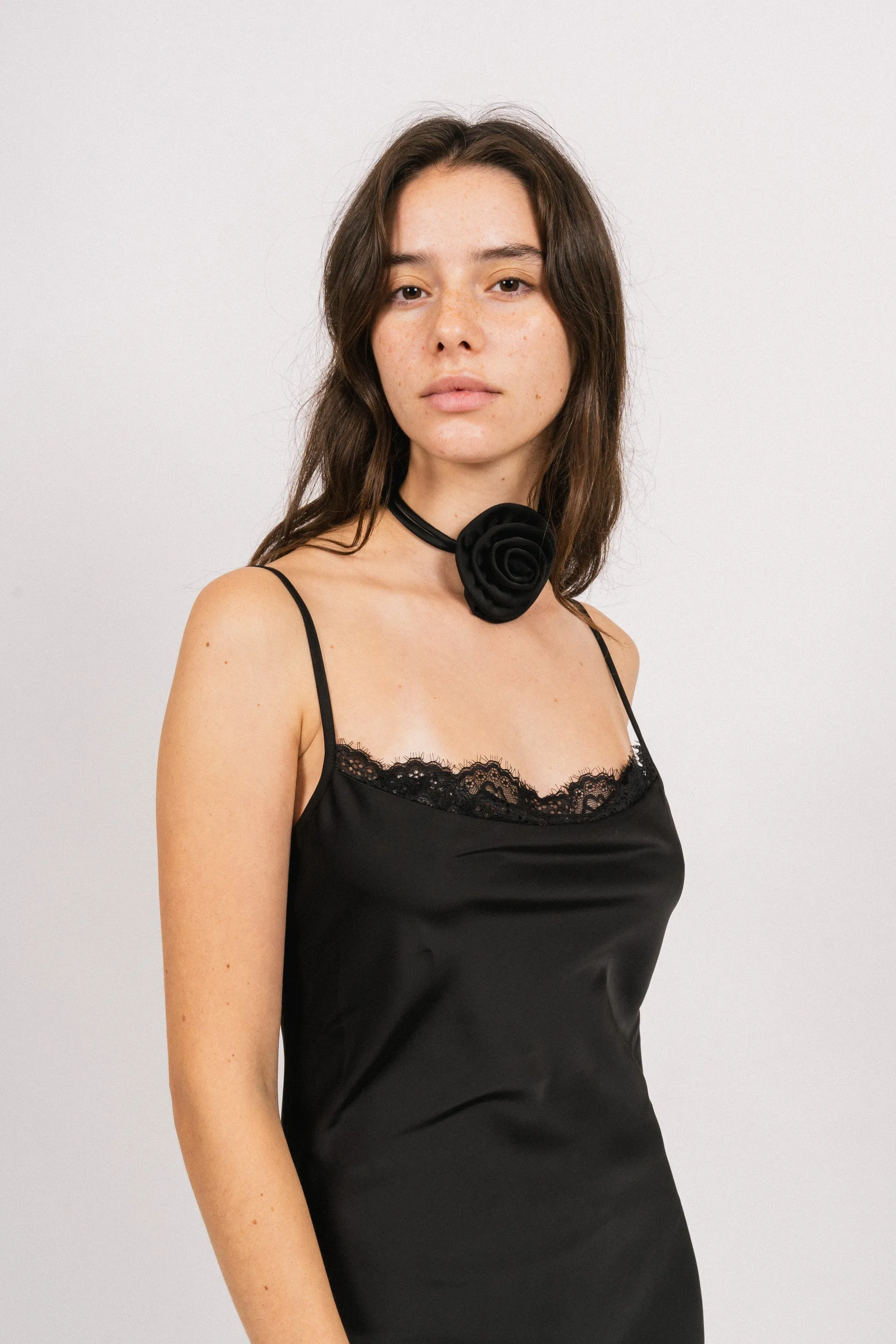 Lou Satin Slip Dress - Black