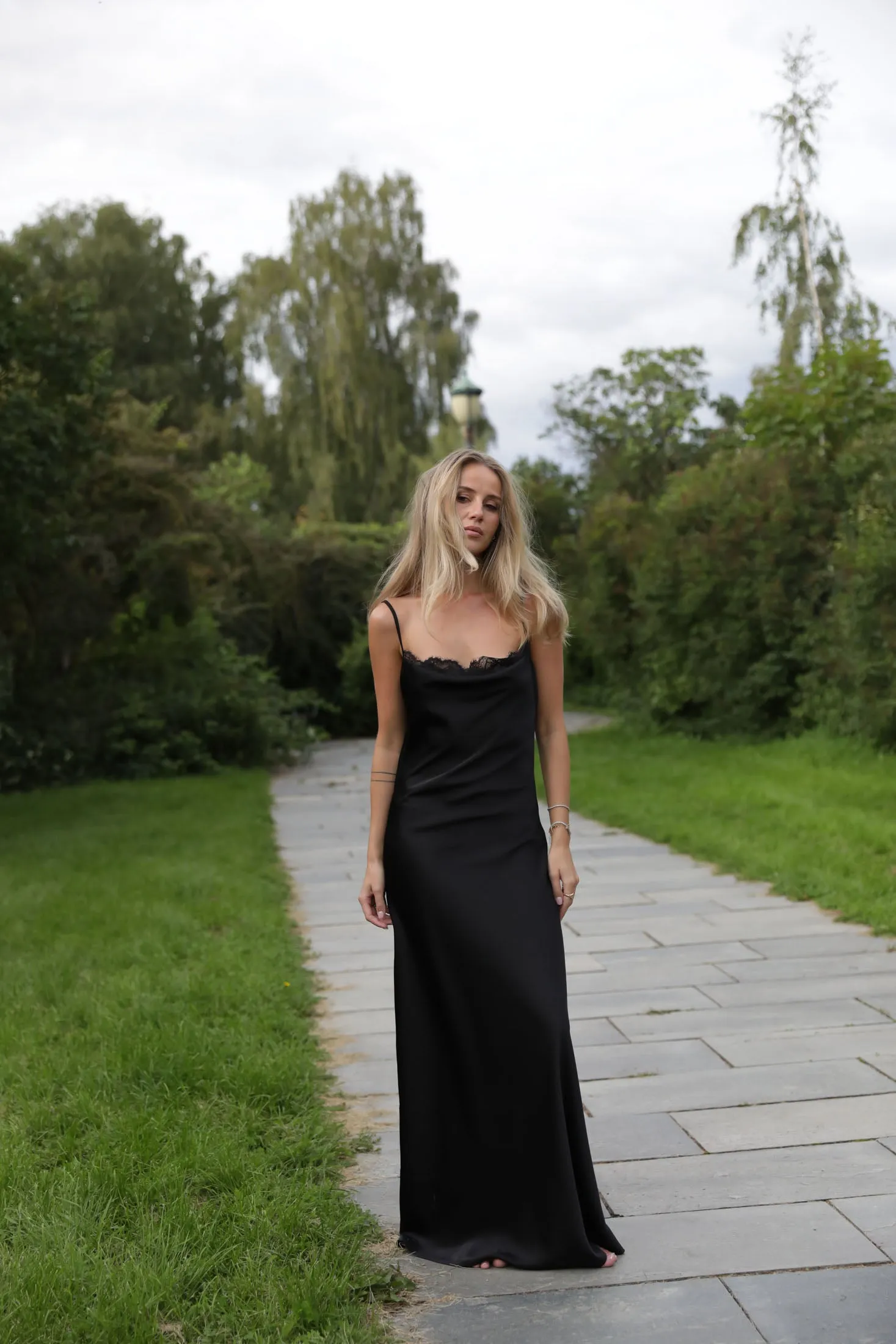 Lou Satin Slip Dress - Black