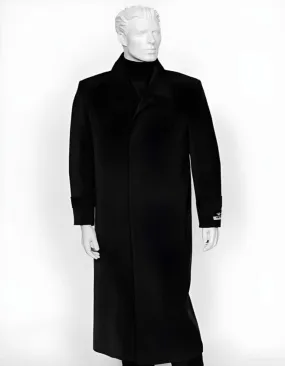 Mens Duster Maxi Coat Black 4 Buttons Full Length Coat