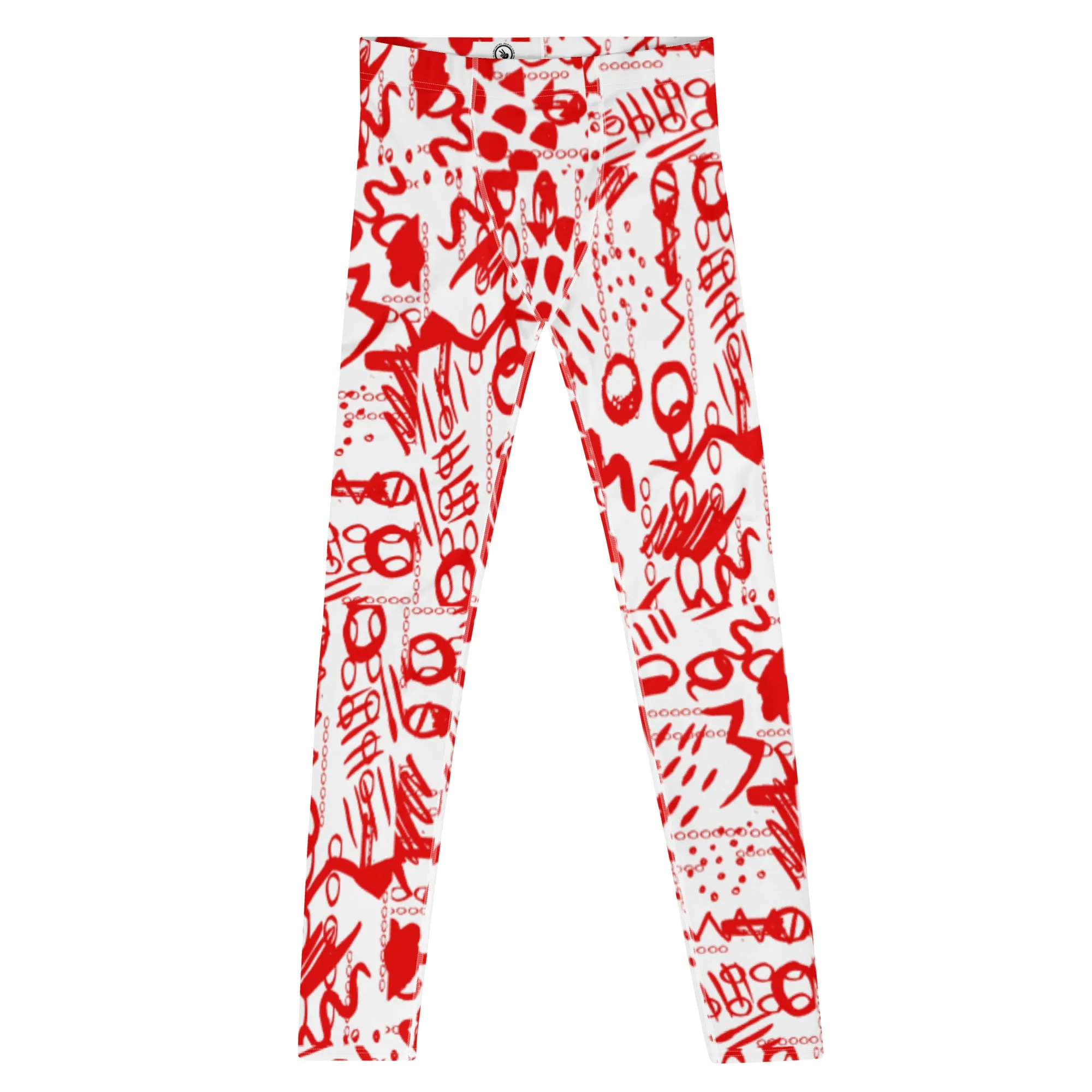 Men's Leggings, Men's Gym Leggings, Wrestling Tights, Printed Leggings, Yoga Leggings, Rave Pants, Festival Tights, Red, White