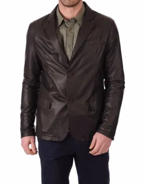 Men's TWO BUTTON Dark Brown Leather Blazer TB018