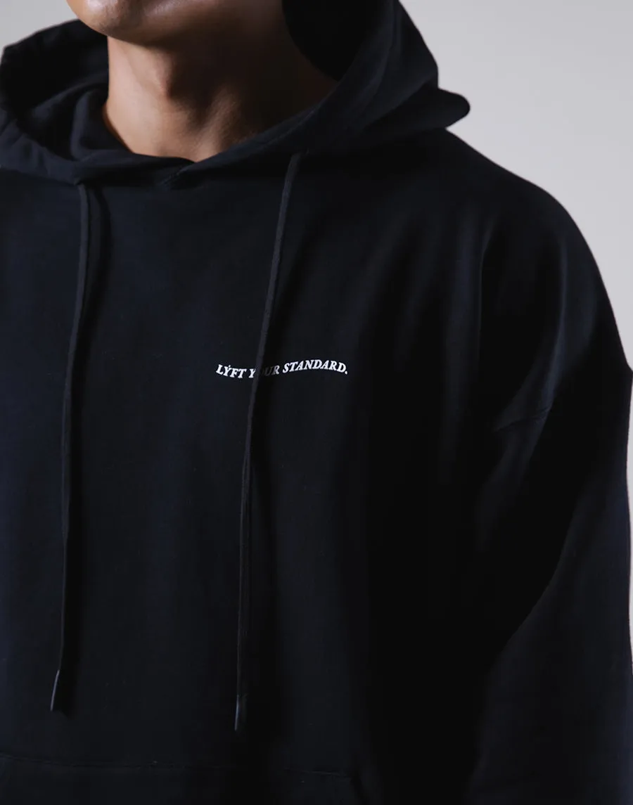 Message Ring Stretch Warm Pullover Hoodie - Black