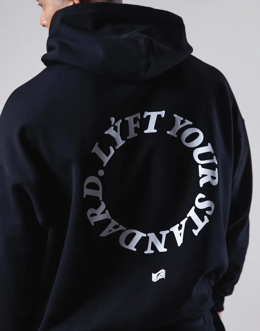 Message Ring Stretch Warm Pullover Hoodie - Black