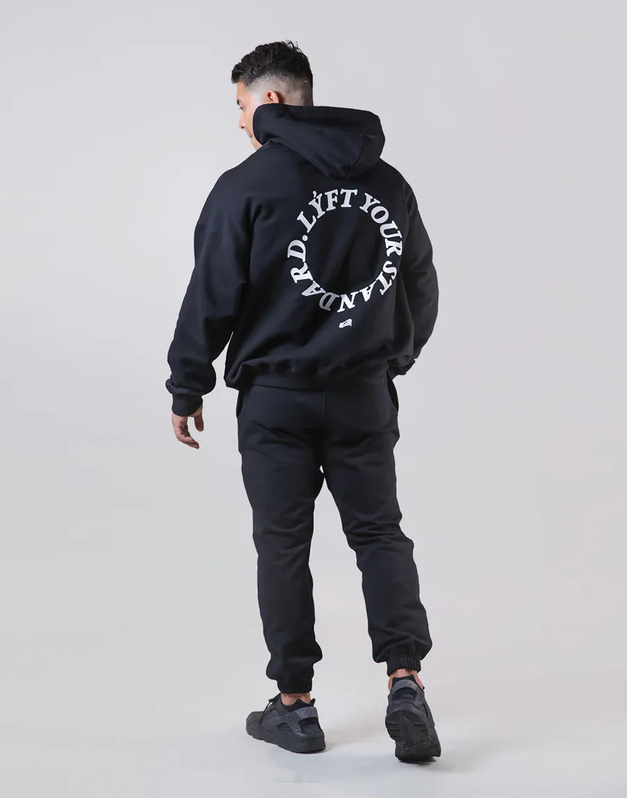 Message Ring Stretch Warm Pullover Hoodie - Black