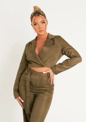 Mina Khaki Cropped Fitted Blazer