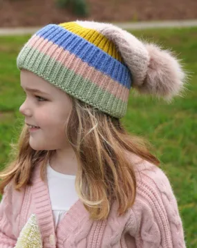 Multi Pastel Stripe Knit Pom Beanie