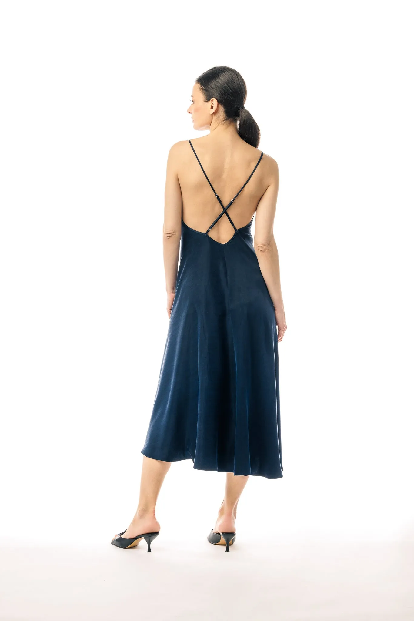 Navy Cupro and EcoVero Slip Dress