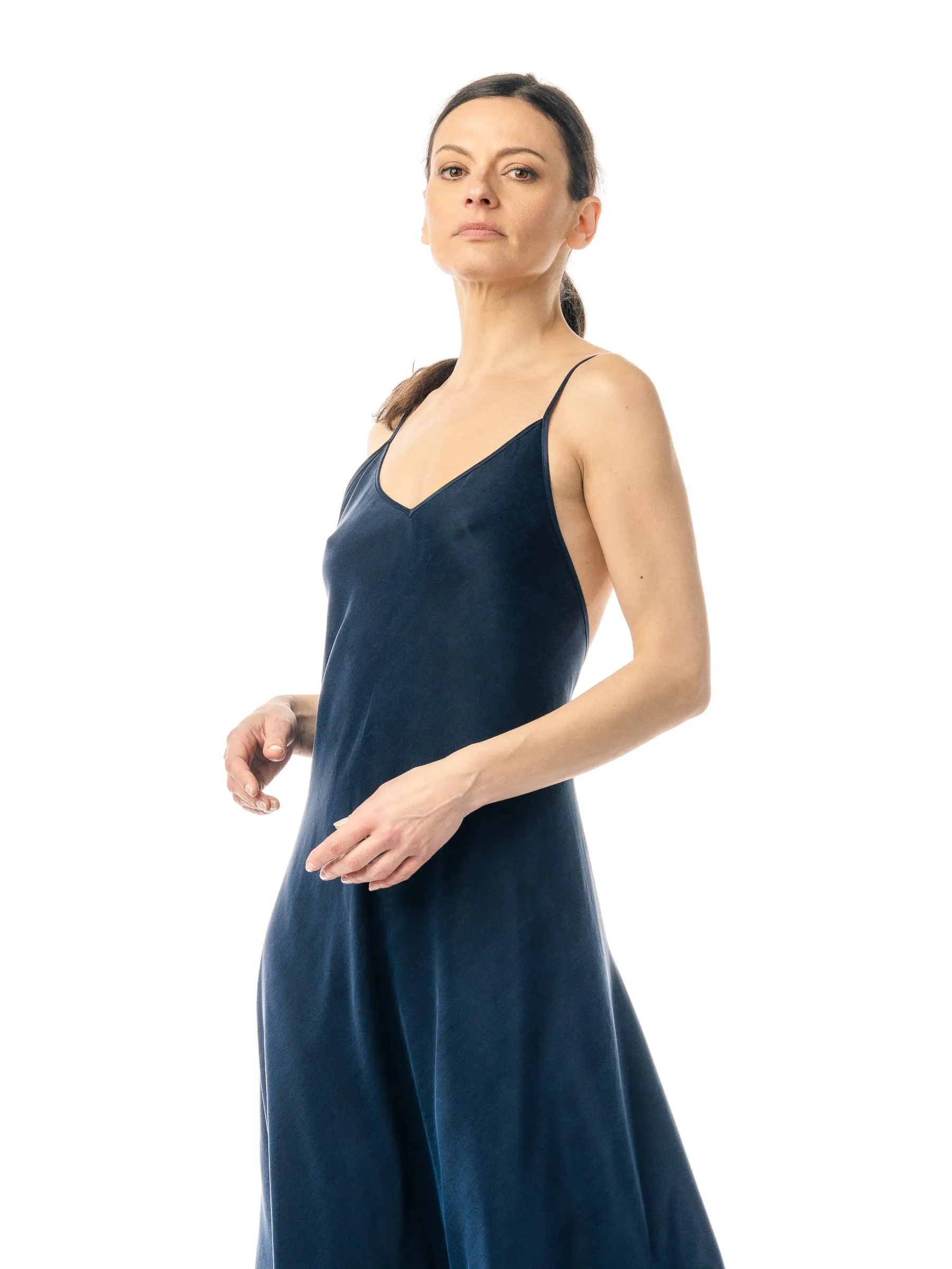 Navy Cupro and EcoVero Slip Dress