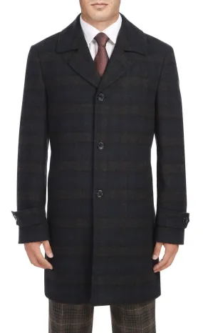 Navy Slim Fit Wool Blended Long Overcoat