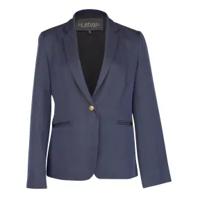 Navy Wool Single-Breasted Peak Lapel Blazer for Stylish Professionals