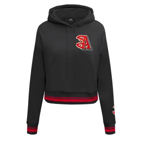 NBA ATLANTA HAWKS MASHUP WOMEN'S RIB CROPPED PO HOODIE (BLACK/RED/BLACK)