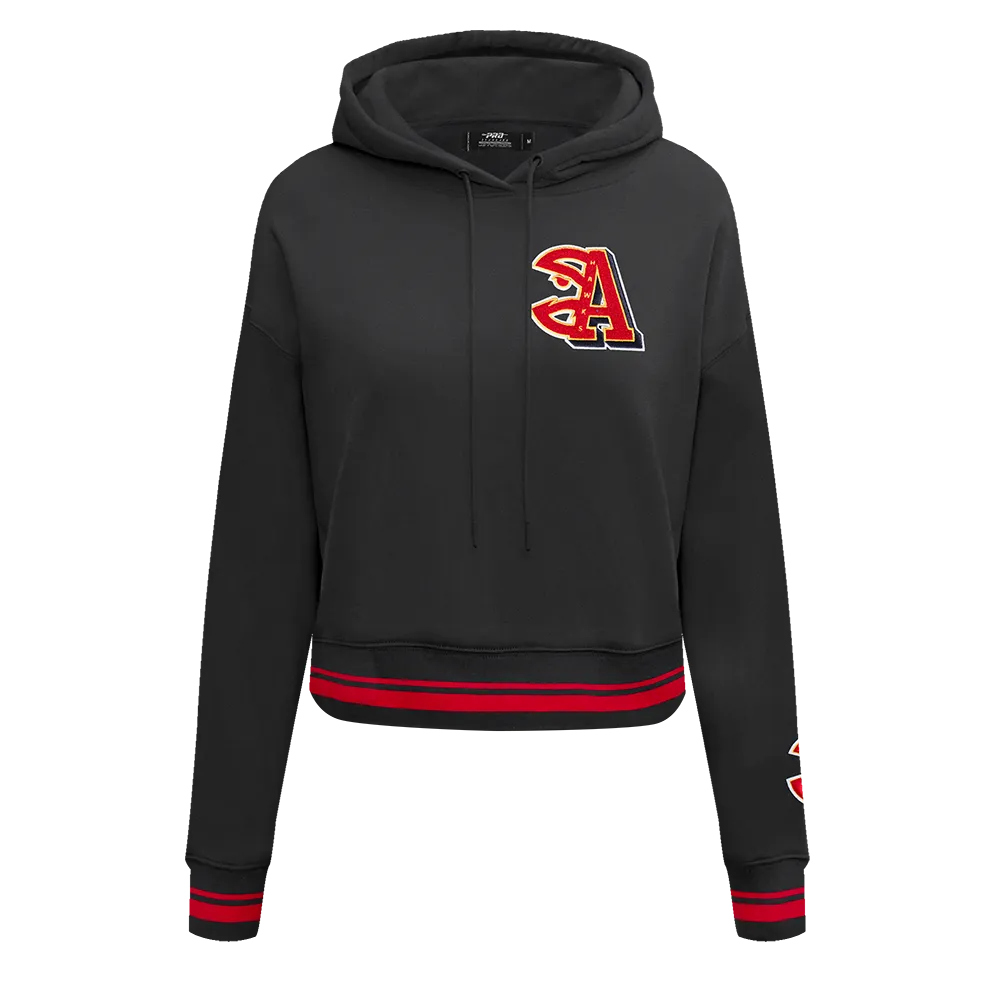 NBA ATLANTA HAWKS MASHUP WOMEN'S RIB CROPPED PO HOODIE (BLACK/RED/BLACK)