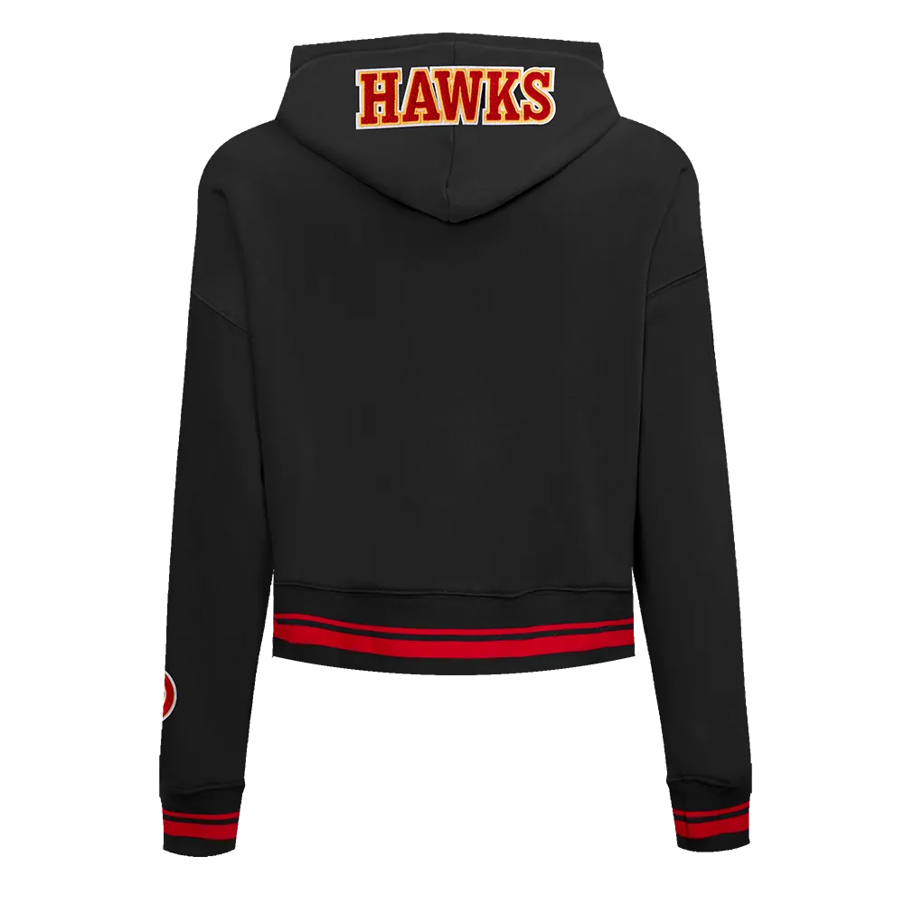 NBA ATLANTA HAWKS MASHUP WOMEN'S RIB CROPPED PO HOODIE (BLACK/RED/BLACK)