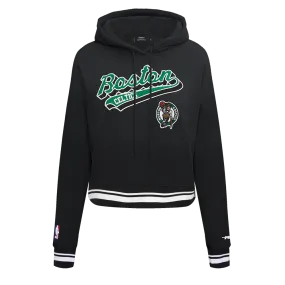 NBA BOSTON CELTICS SCRIPT TAIL WOMEN'S RIB FLC CROPPED PO HOODIE (BLACK)