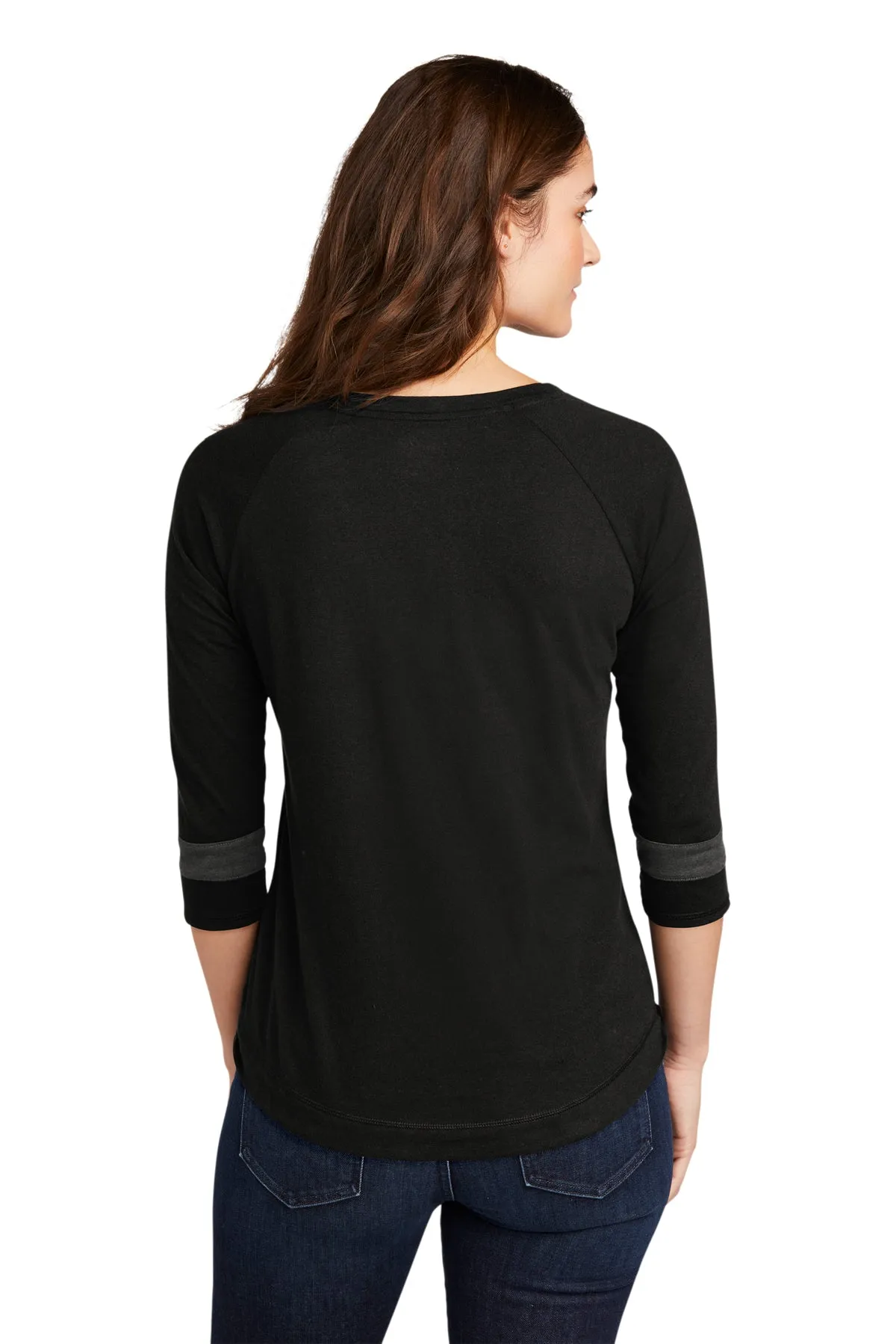 New Era Ladies Tri-Blend 3/4-Sleeve Printed Tee's, Black Solid Graphite