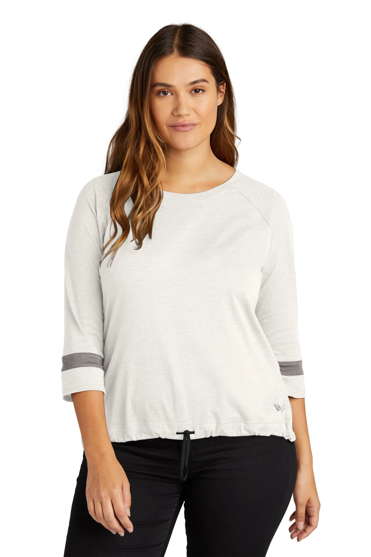 New Era Ladies Tri-Blend 3/4-Sleeve Printed Tee's, Fan White Solid Shadow Grey