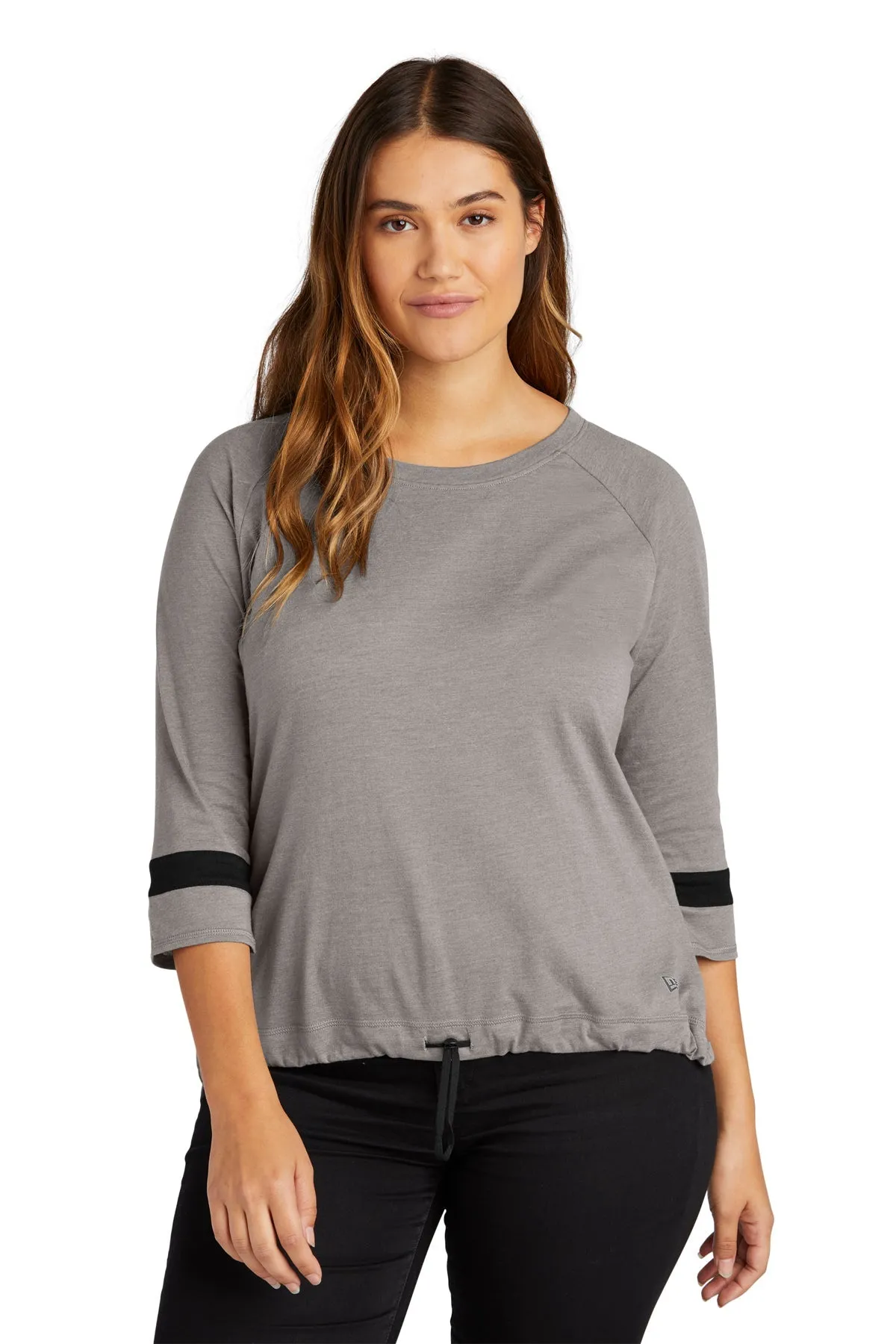 New Era Ladies Tri-Blend 3/4-Sleeve Printed Tee's, Shadow Grey Black Solid