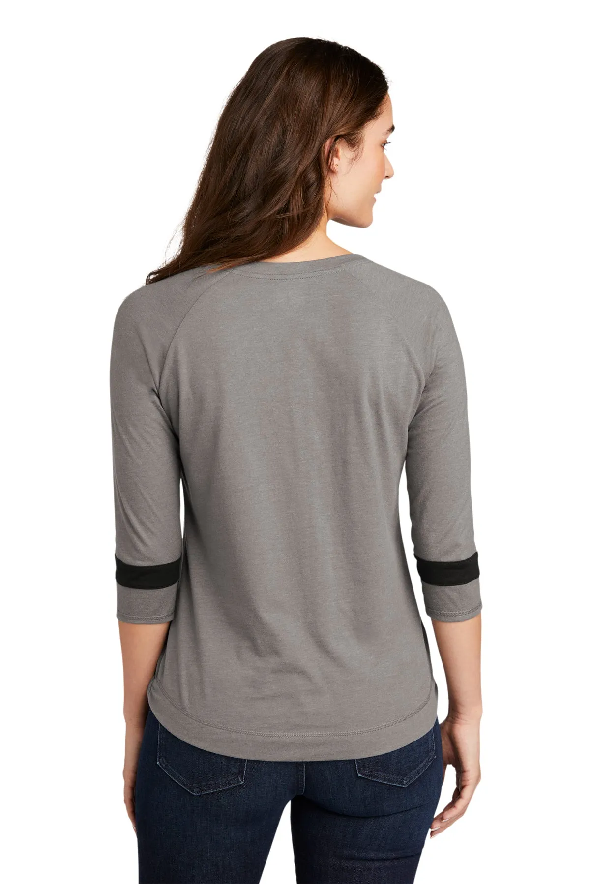 New Era Ladies Tri-Blend 3/4-Sleeve Printed Tee's, Shadow Grey Black Solid