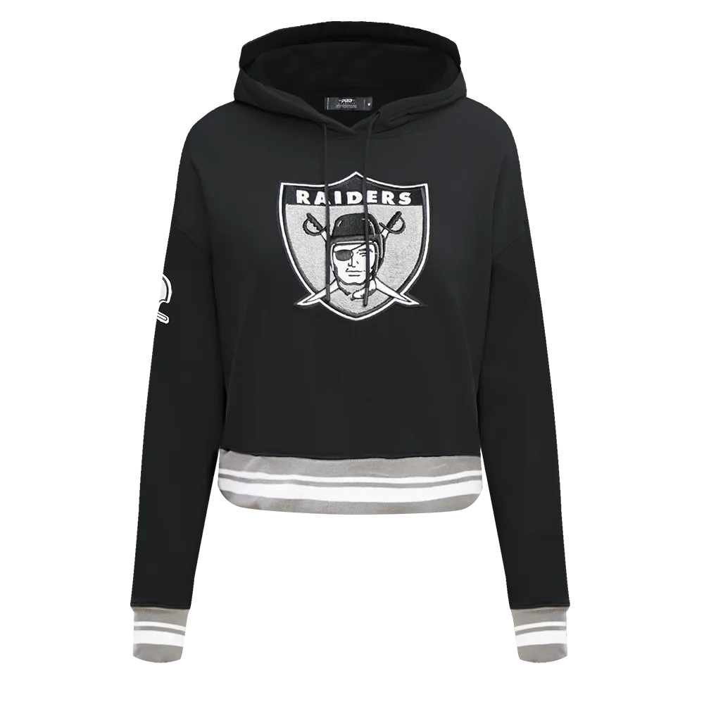 NFL OAKLAND RAIDERS RETRO CLASSIC WOMEN'S CROPPED PO HOODIE (BLACK/GREY)