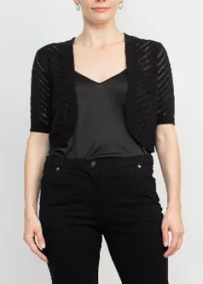 Open Front Short Sleeve Knit Bolero Black - Nina Leonard