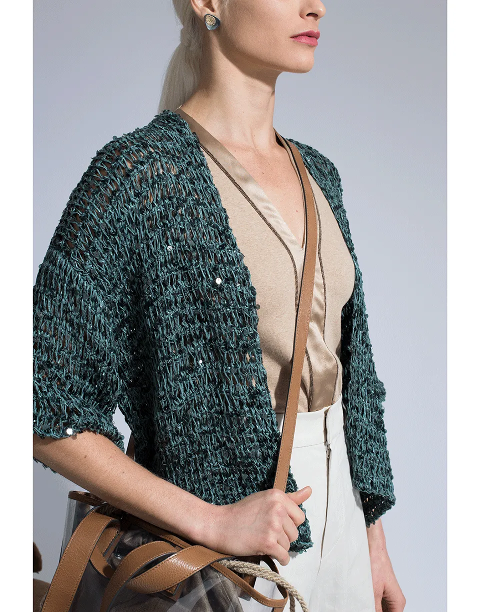 Open Woven Wax Cotton Blend Cardigan