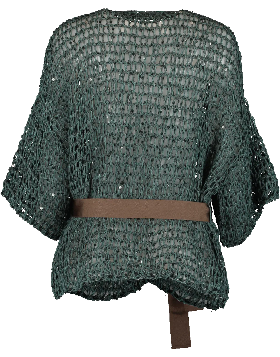 Open Woven Wax Cotton Blend Cardigan