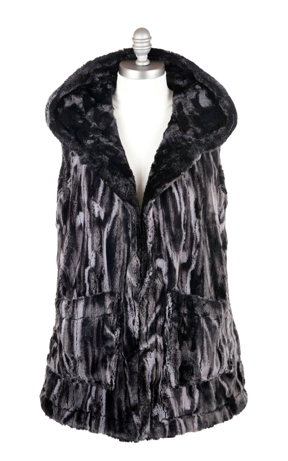 Oversized Hooded Vest, Reversible less pockets - Assorted Faux Fur Combos