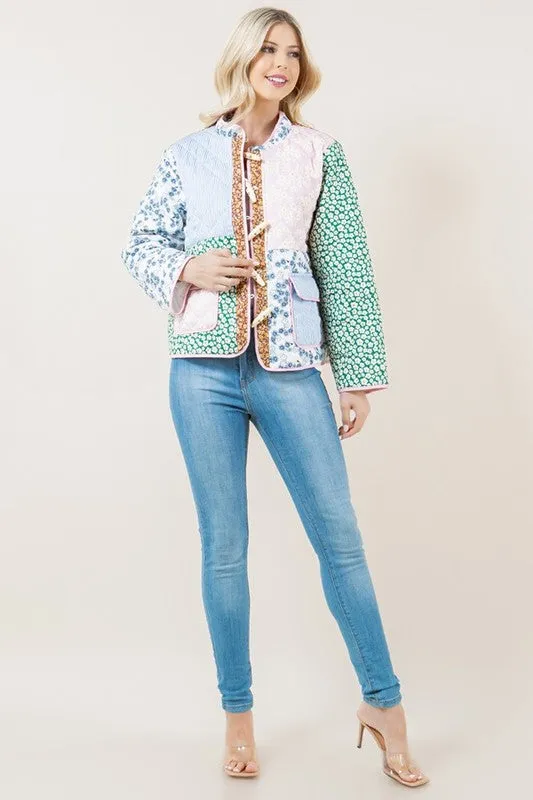 Patchwork Print Quilted Toggle Jacket