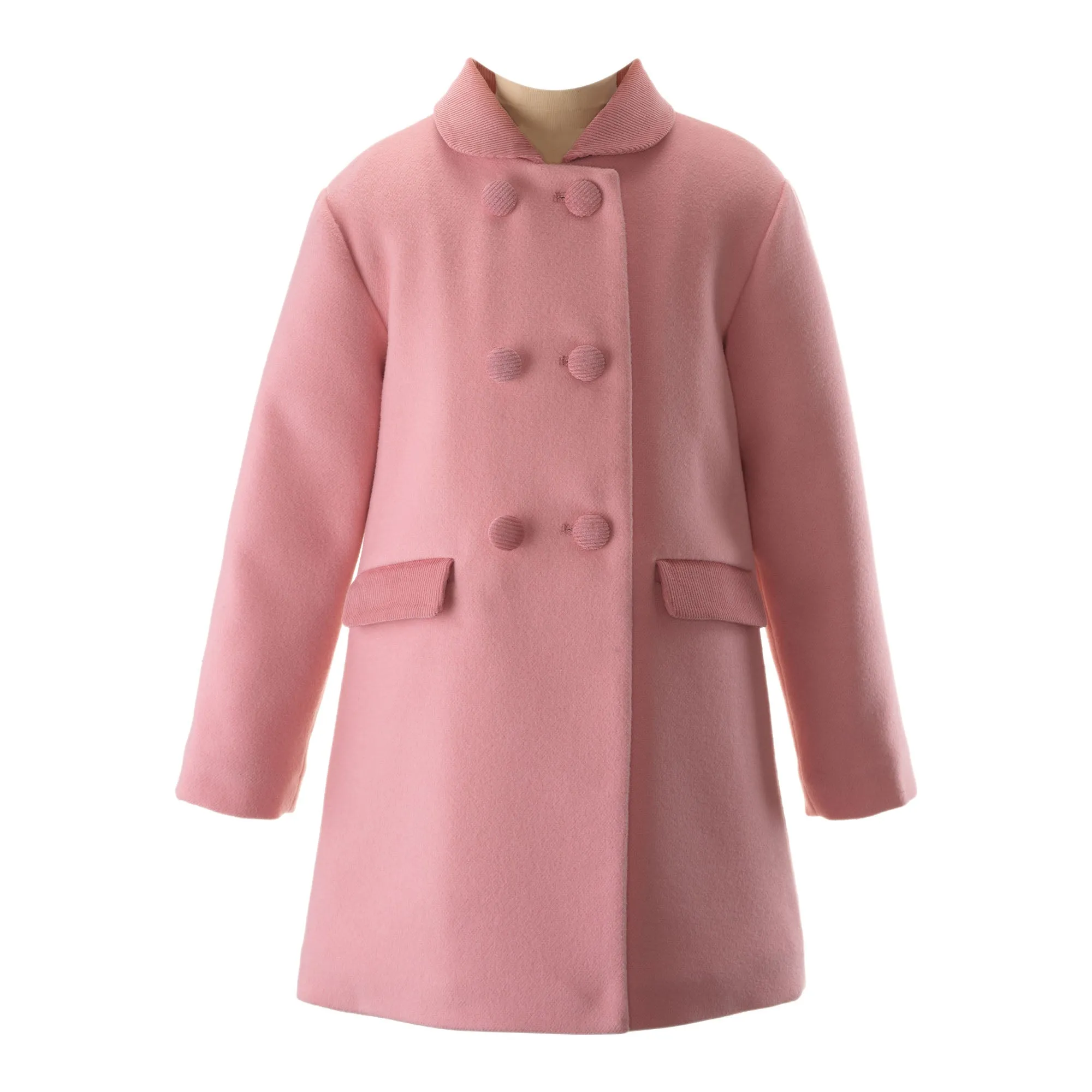 Pink Velvet Trim Dress Coat