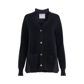 Pleated Panel Cotton Cardigan in Black