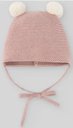 Pompom Knit Hat-Pink