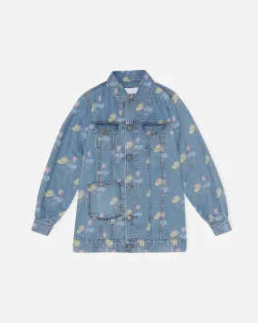 Print Indigo Oversized Jacket - Bleach Blue