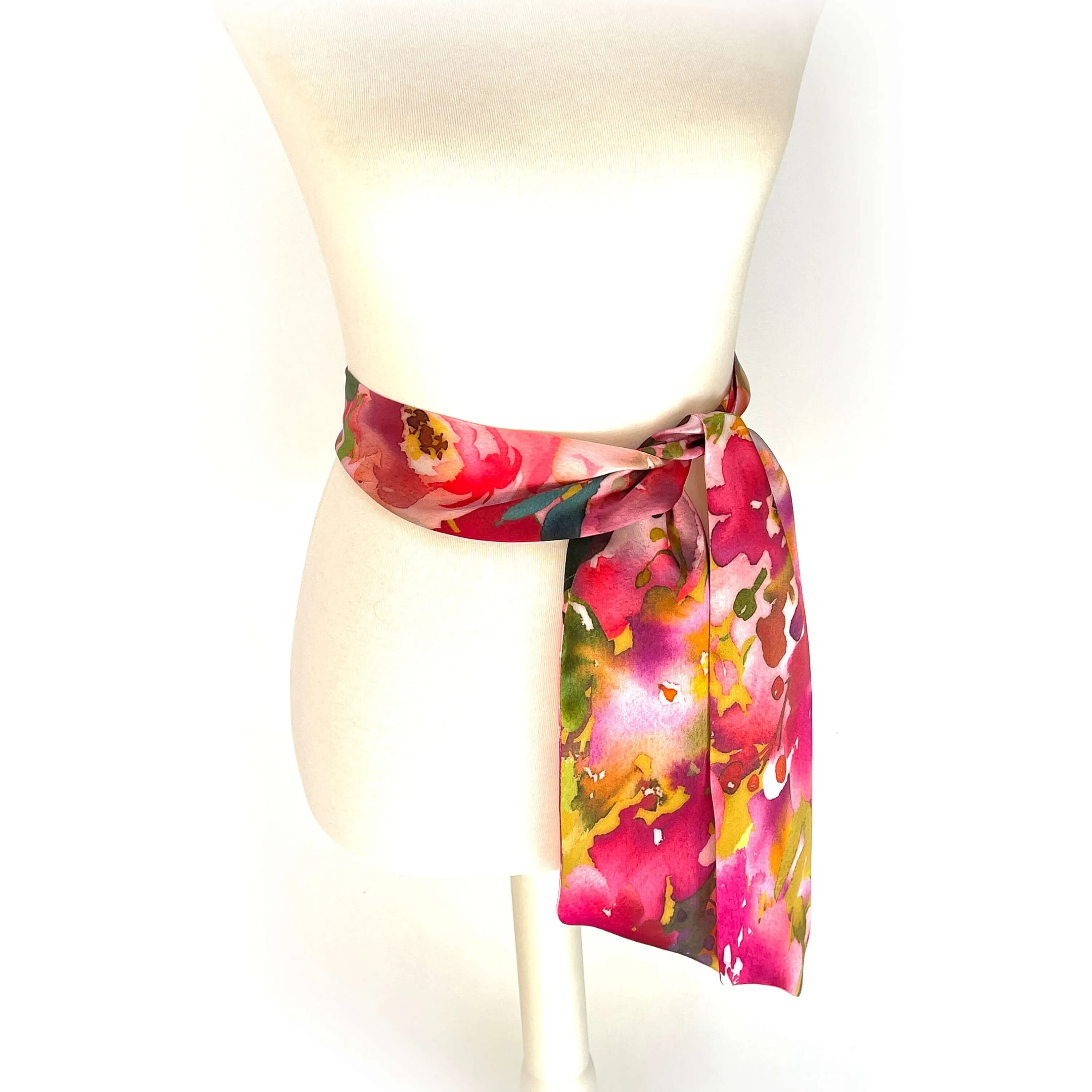 Pure Silk Scarf Fucshia Floral Watercolor, Womans Scarf, Hair Scarf, Neck Scarf, Headband, Designer Scarf, 100% Pure Silk