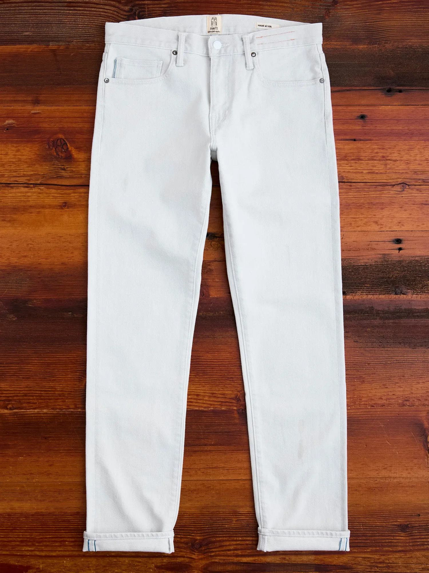 "Silver" 14oz Washed Grey-White Stretch Selvedge Denim - Pen Slim