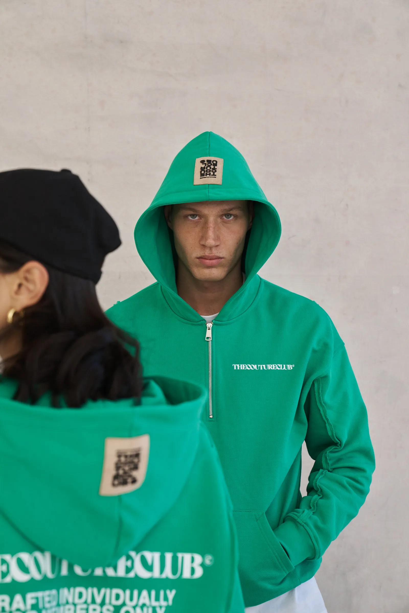 RAW SEAM QUARTER ZIP HOODIE - BRIGHT GREEN