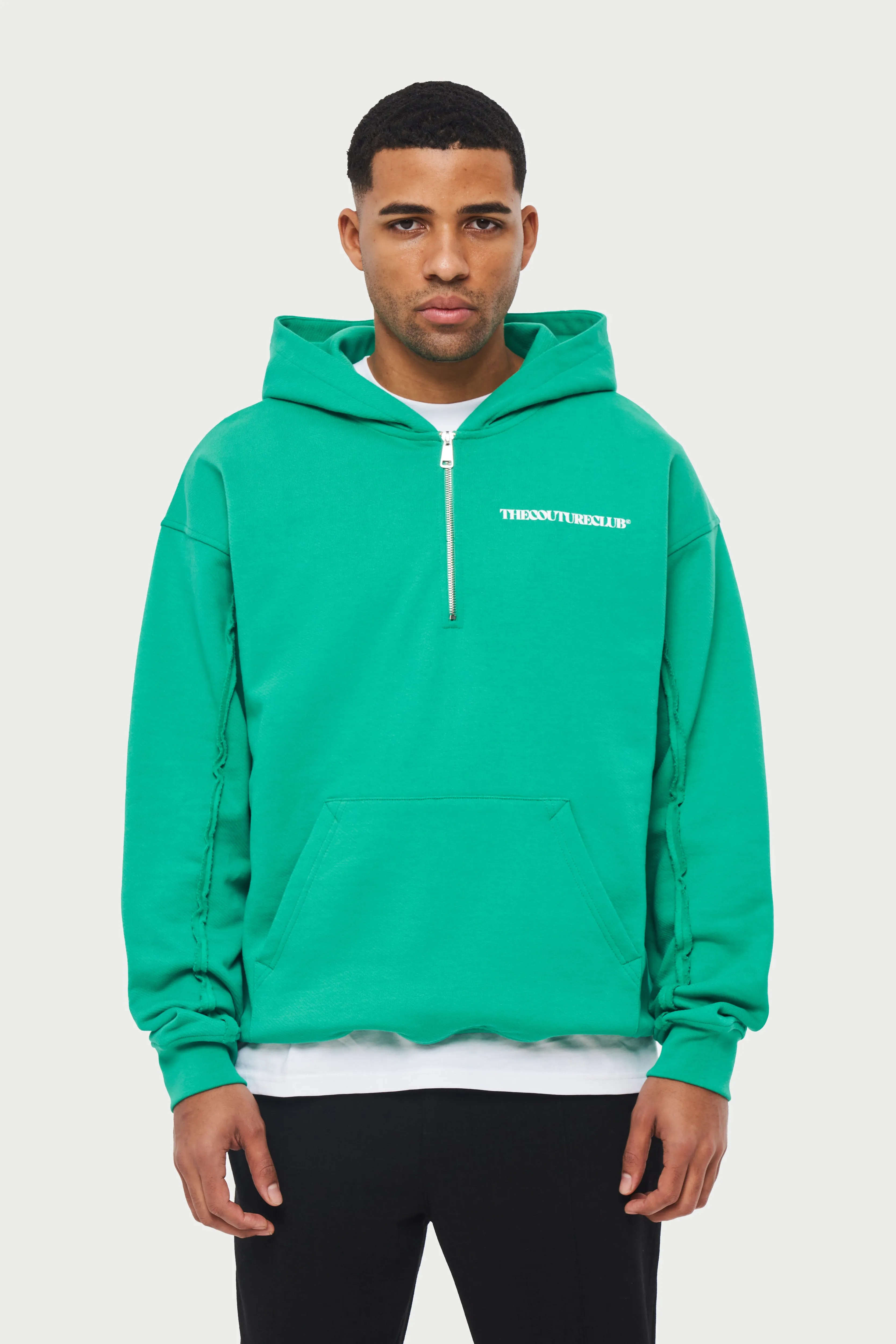 RAW SEAM QUARTER ZIP HOODIE - BRIGHT GREEN