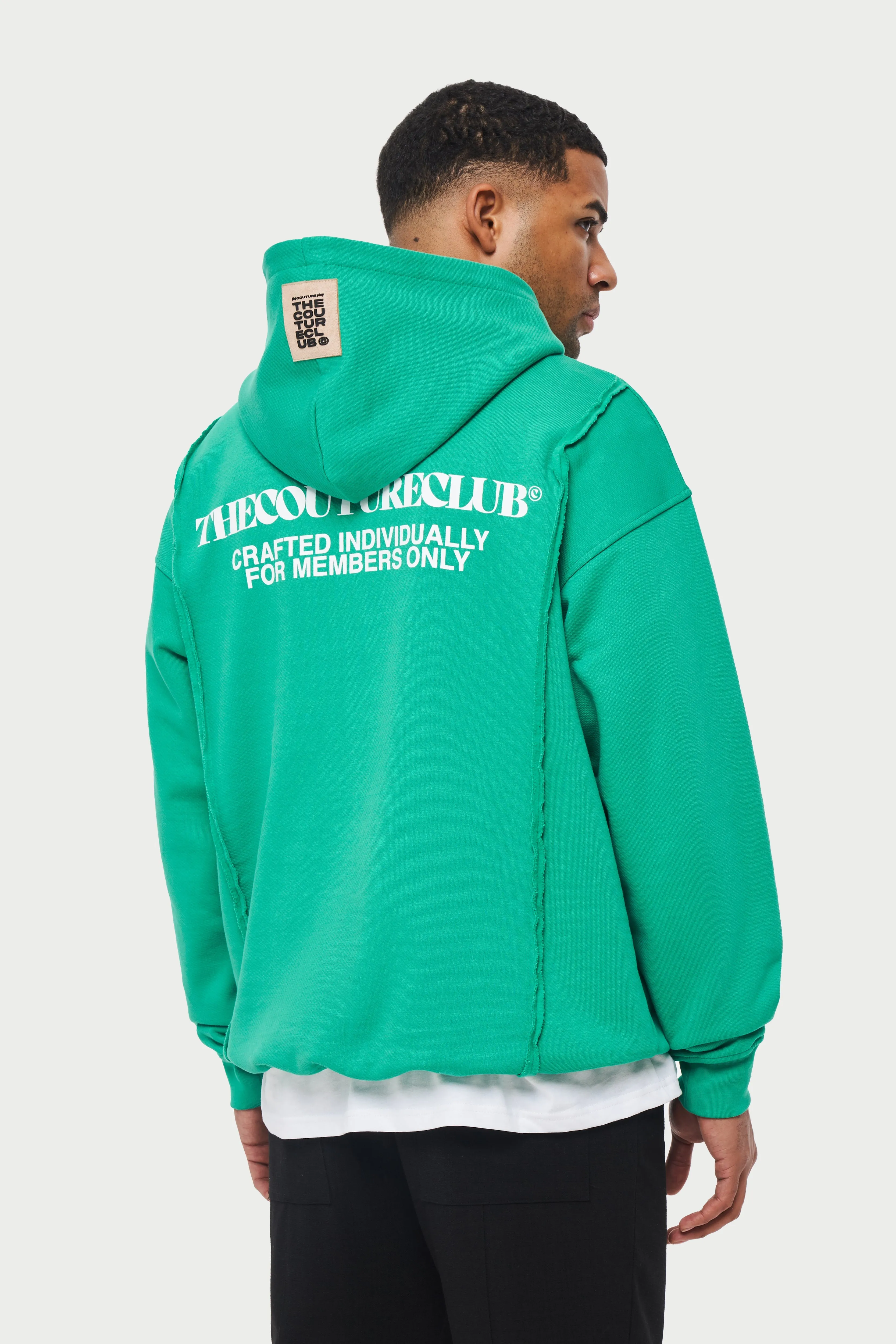 RAW SEAM QUARTER ZIP HOODIE - BRIGHT GREEN