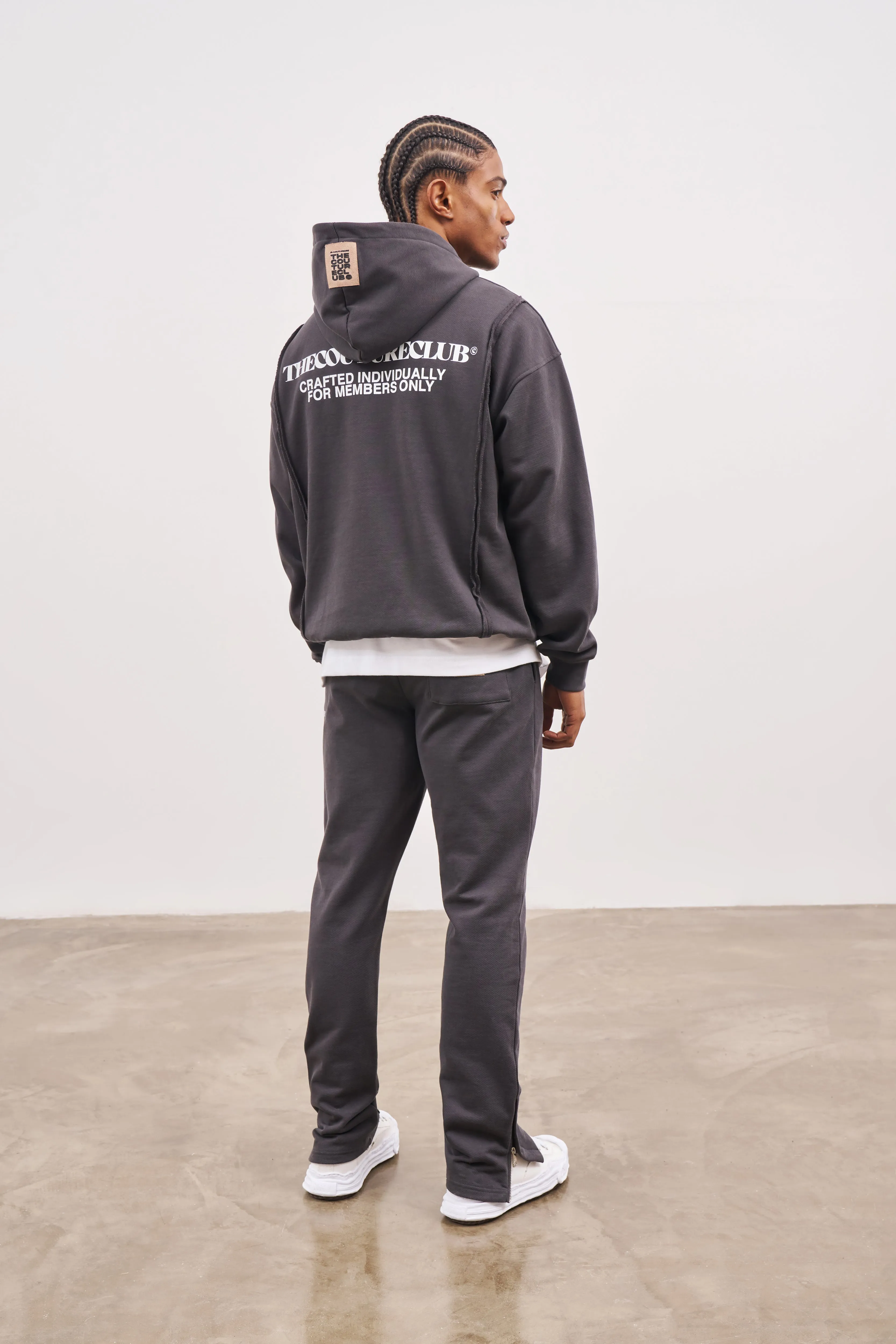 RAW SEAM QUARTER ZIP HOODIE - CHARCOAL