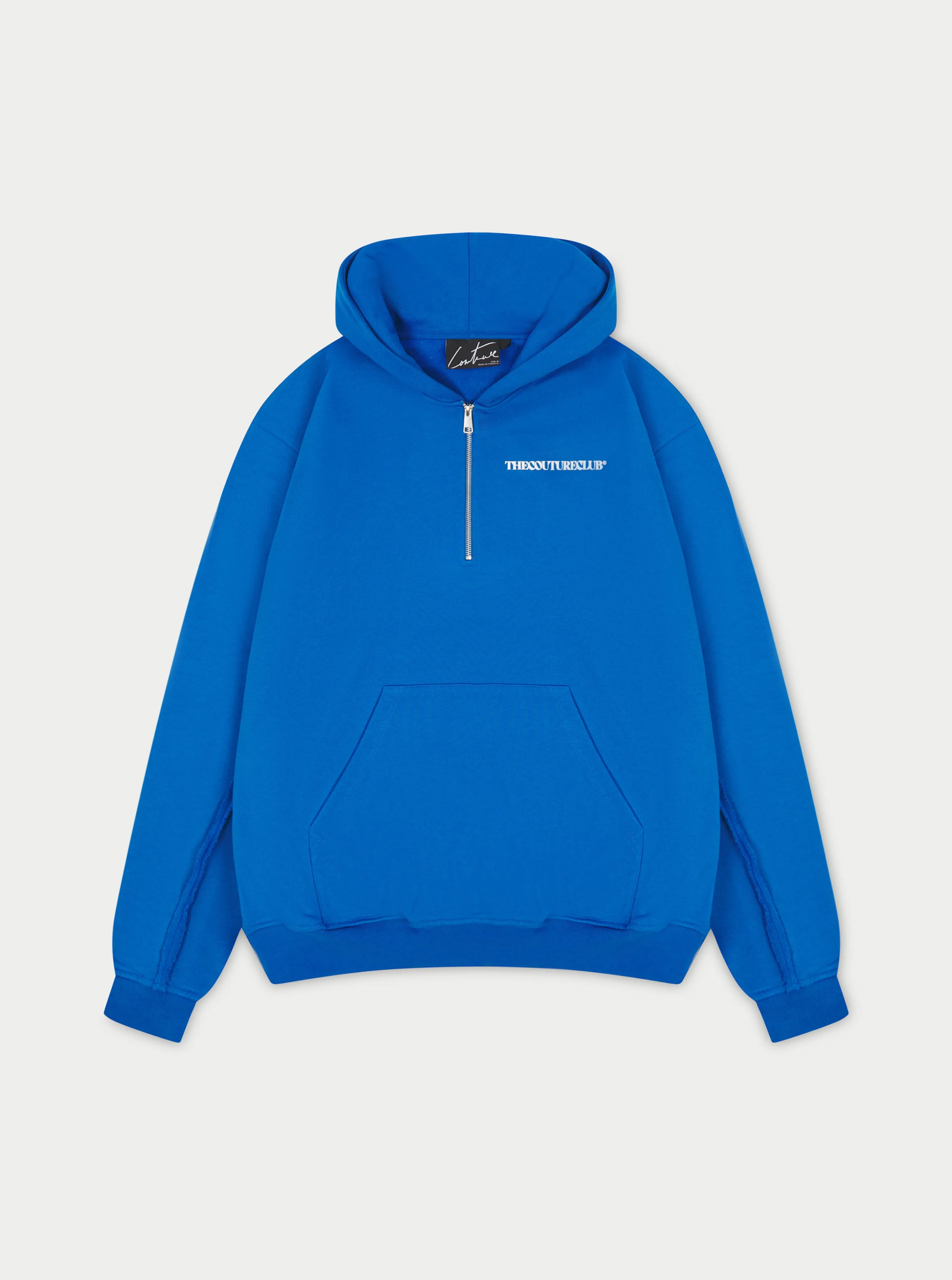 RAW SEAM QUARTER ZIP HOODIE - COBALT