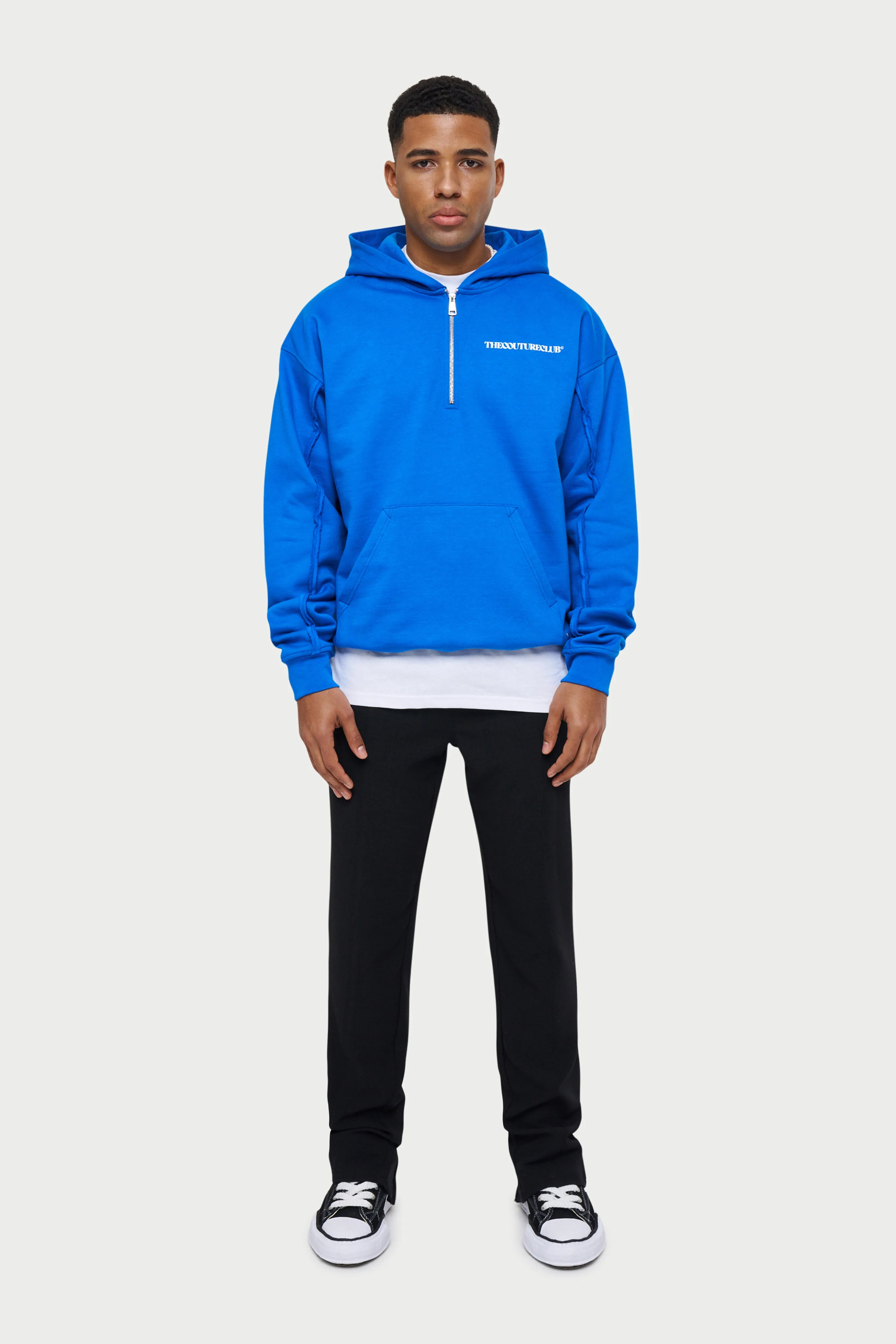 RAW SEAM QUARTER ZIP HOODIE - COBALT