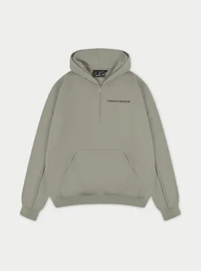 RAW SEAM QUARTER ZIP HOODIE - DARK SAGE