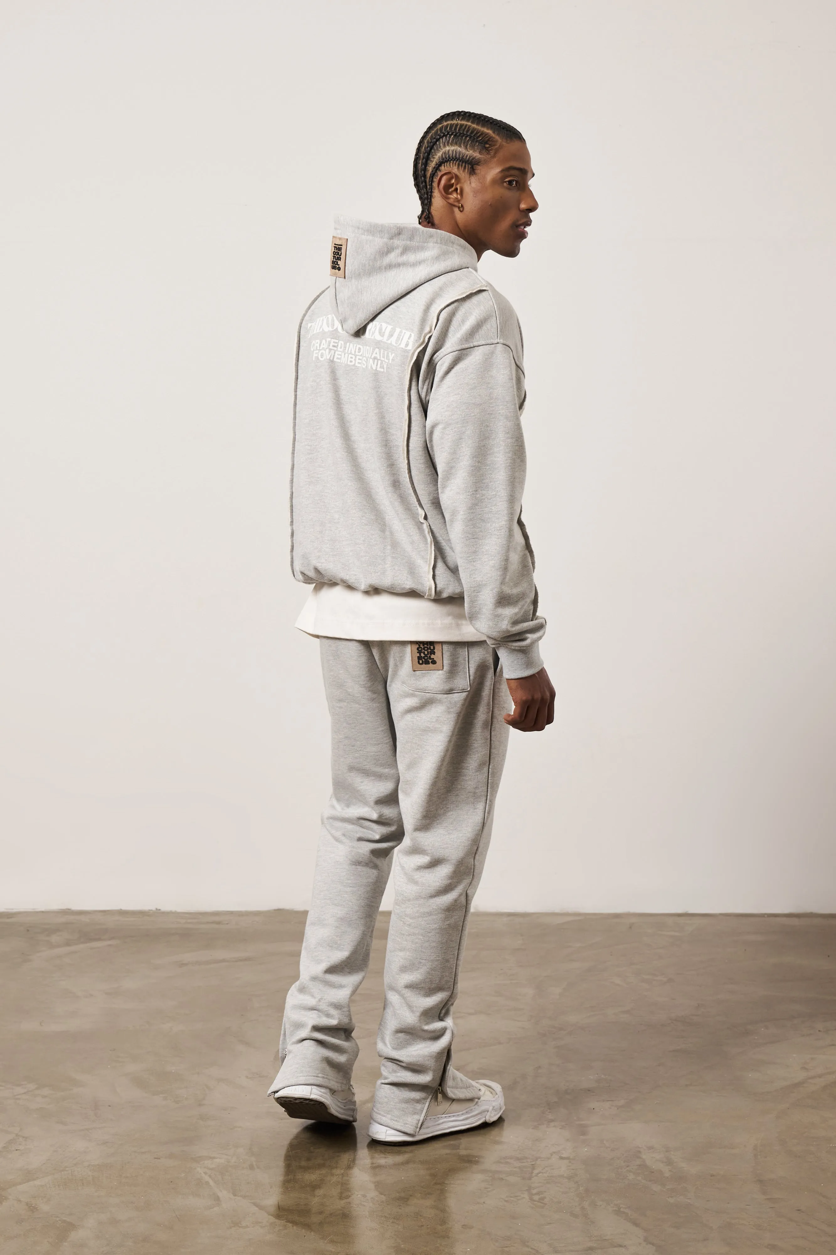 RAW SEAM QUARTER ZIP HOODIE - GREY MARL