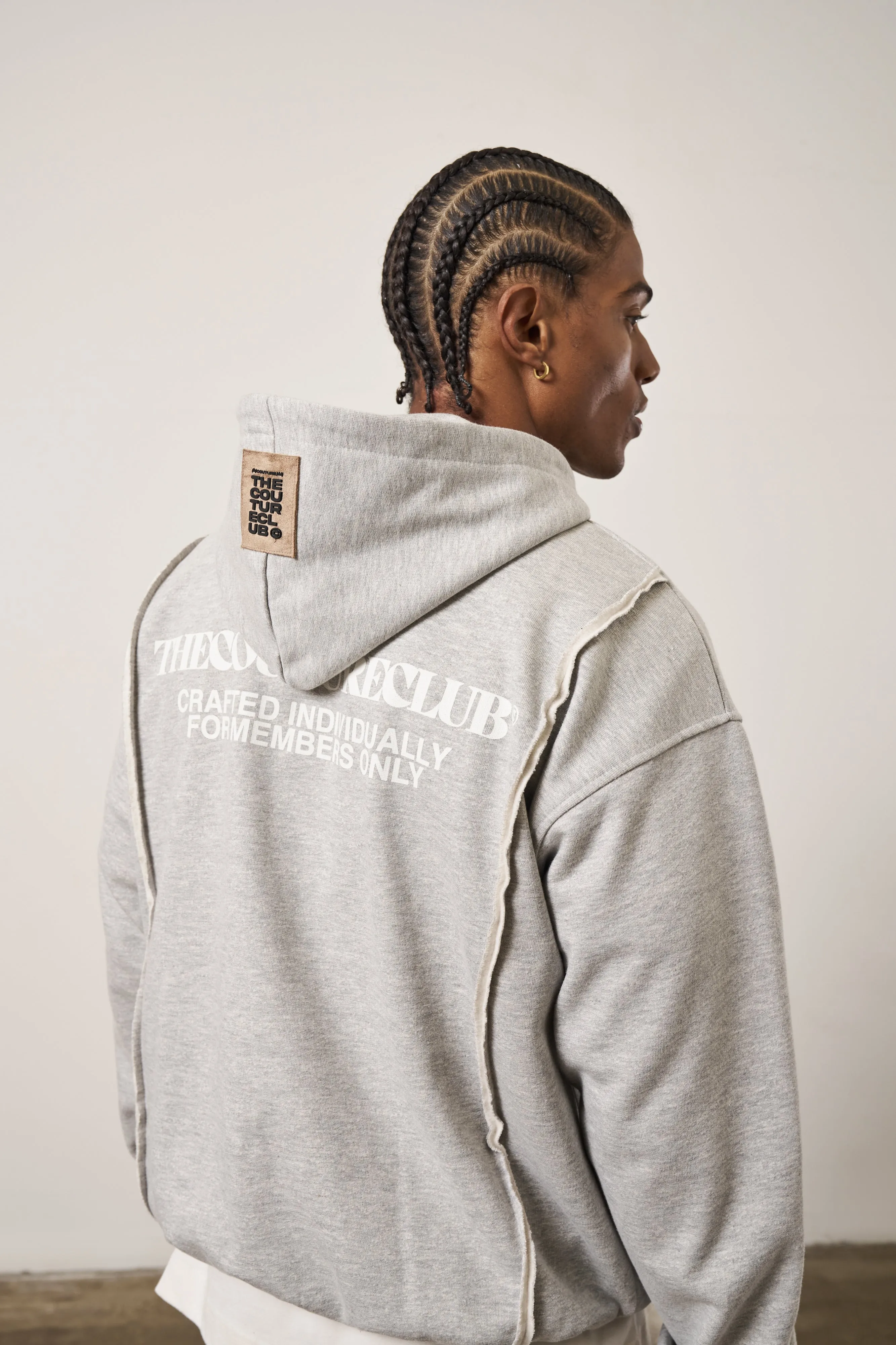 RAW SEAM QUARTER ZIP HOODIE - GREY MARL