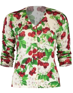 Red Cherry Blossom Print Cardigan