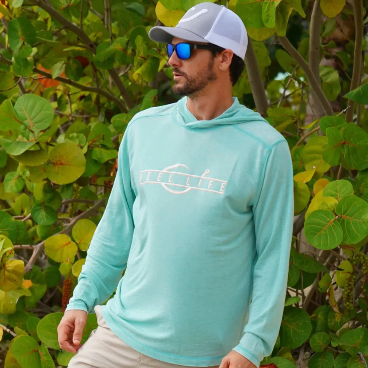 Reel Life Ocean Washed Circle Palm Pullover Hoodie - Agate Green