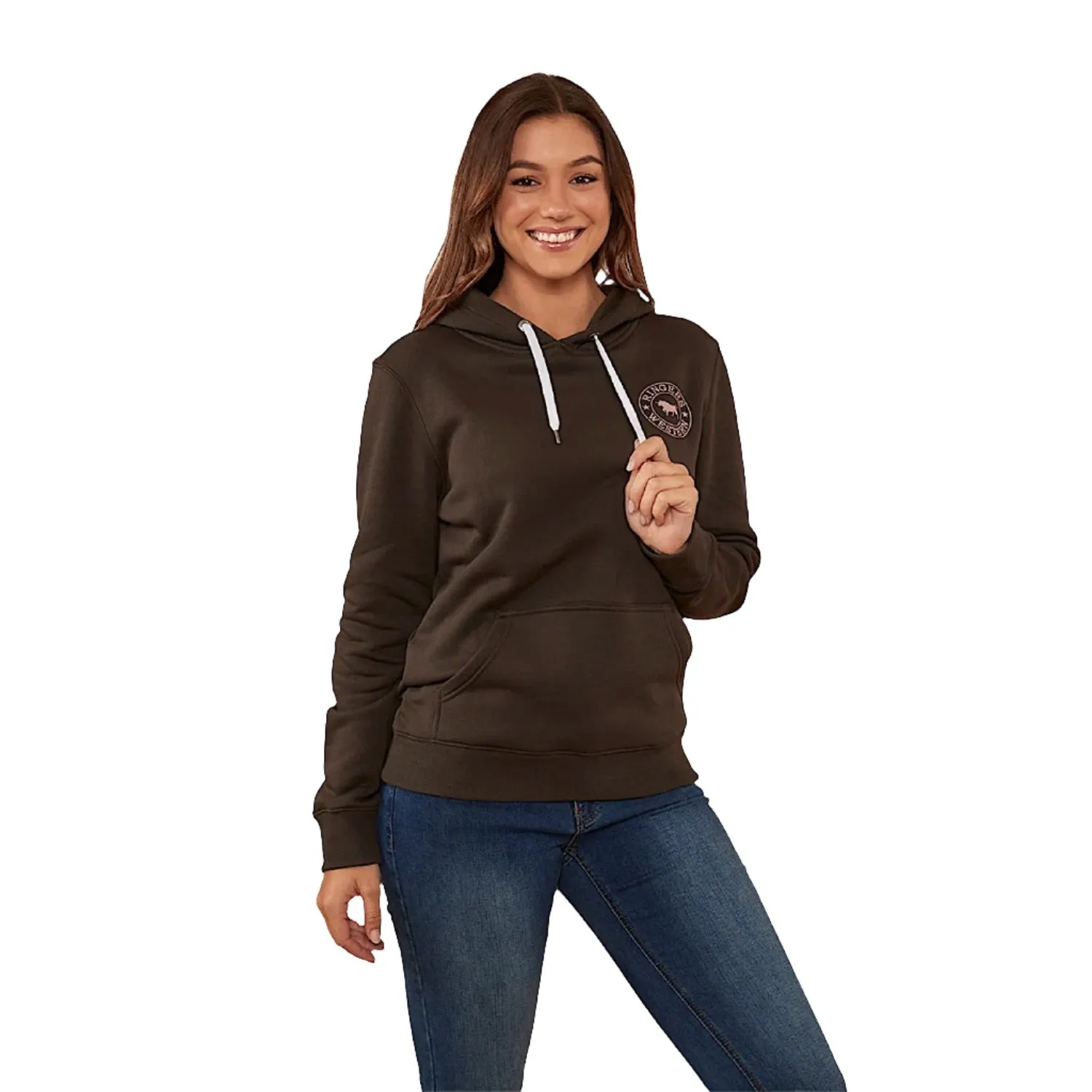 Ringers Western Signature Bull Women's Pullover Hoodie - Charcoal/Rosey